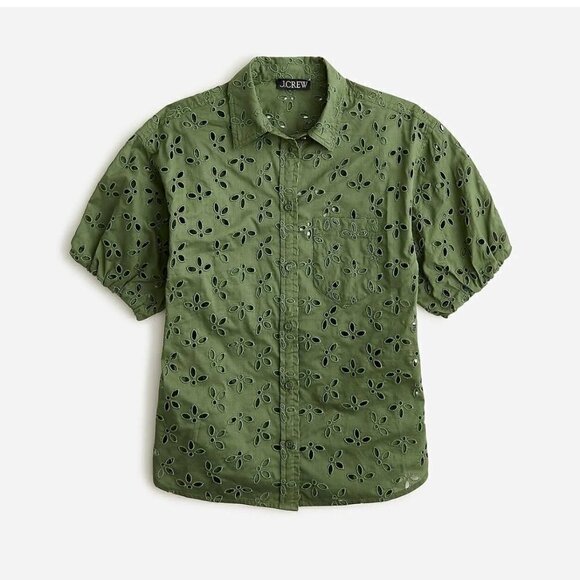 J. Crew Spring garden top shirt eyelet BQ223 Green 0 - Picture 1 of 4